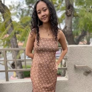 VINTAGE Paisley Brown Tube Dress Spaghetti Straps